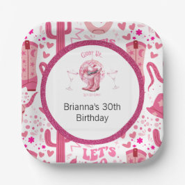 Plato De Papel Bonito Rosa y Purpurina Vaquera Cumpleaños