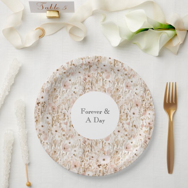 Plato De Papel Bonito Rubor Brown Floral Boda (Boda)