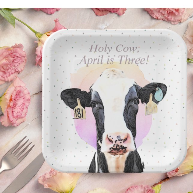 Plato De Papel Bonito Santo Vaca Patrón de Tercer Cumpleaños Gran (Subido por el creador)
