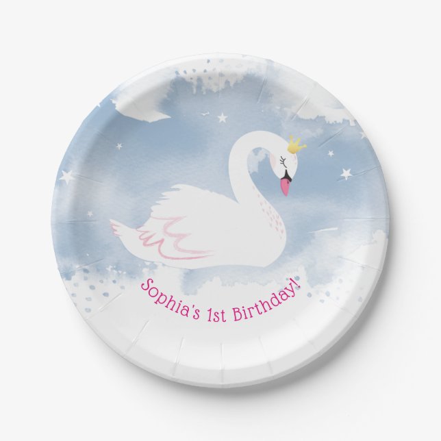 Plato De Papel BONITO SWAN PRINCESS fiesta decoración de mesa azu (Anverso)