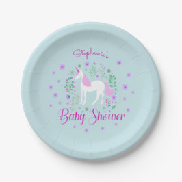 Plato De Papel Bonito Unicorn Pink Aqua Baby Shower personalizado