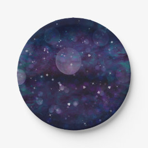 Plato De Papel Bonito violeta índigo resplandece corazones y estr