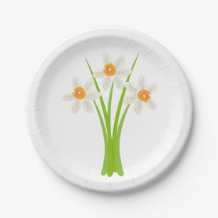 Plato De Papel Bonito White Daffodils Flower Garden Fiesta