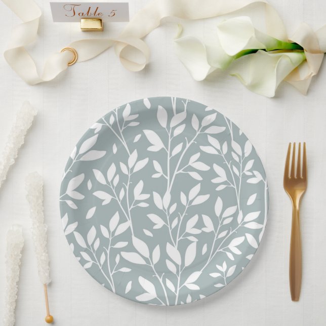 Plato De Papel Bonitos de hojas verdes de cultivo (Boda)