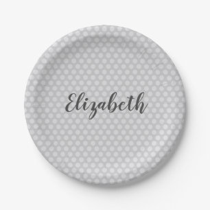 Plato De Papel Bonitos puntos de Polka Gris vibrante