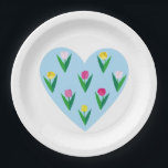 Plato De Papel Bonitos tulipanes.<br><div class="desc">Delicado arte floral con tulipanes en el corazón.</div>