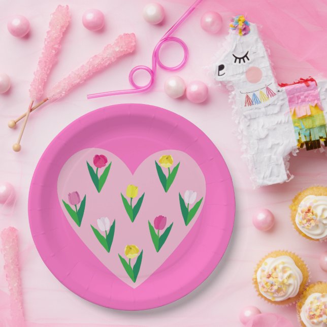 Plato De Papel Bonitos tulipanes. (Fiesta)