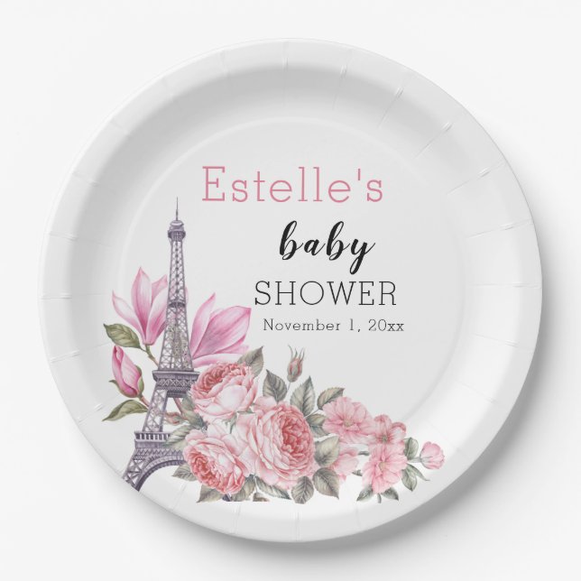 Plato De Papel Bonjour Bebe | Floral French Baby Shower (Anverso)