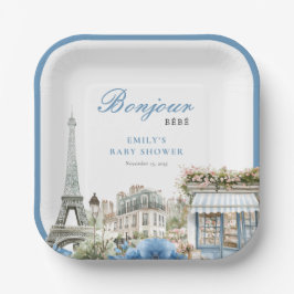 Plato De Papel Bonjour Bebe French Blue Baby Shower