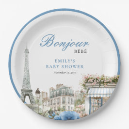 Plato De Papel Bonjour Bebe French Blue Baby Shower