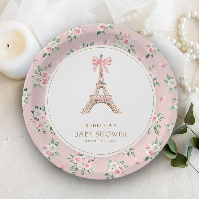Plato De Papel Bonjour Bebe French Pink Parisian Cafe Baby Shower (Subido por el creador)