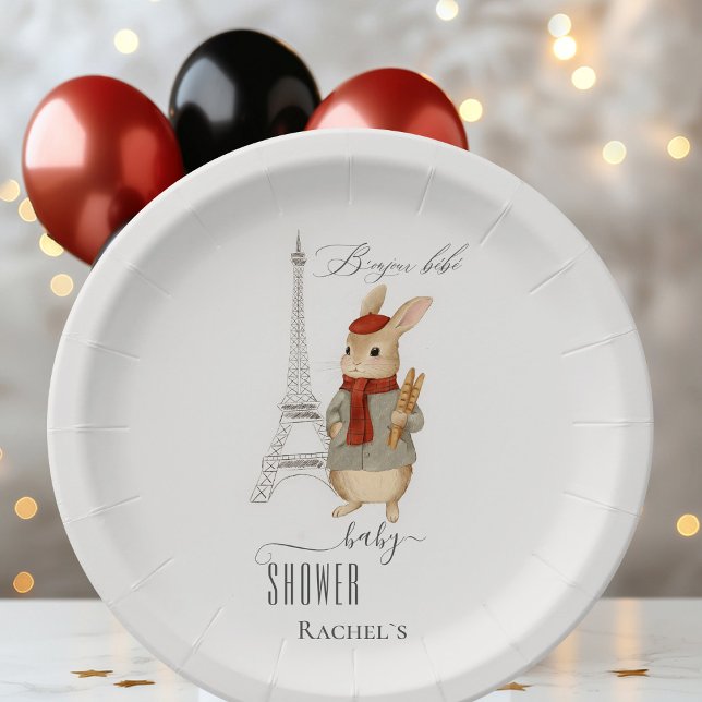Plato De Papel Bonjour Bebe French Rabbit Baby Shower (Subido por el creador)