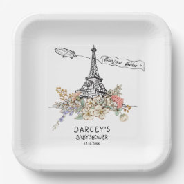 Plato De Papel Bonjour Bebe Género Neutral Baby Shower