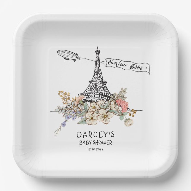Plato De Papel Bonjour Bebe Género Neutral Baby Shower (Anverso)
