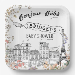 Plato De Papel Bonjour Bebe Género Neutral Baby Shower