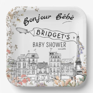 Plato De Papel Bonjour Bebe Género Neutral Baby Shower