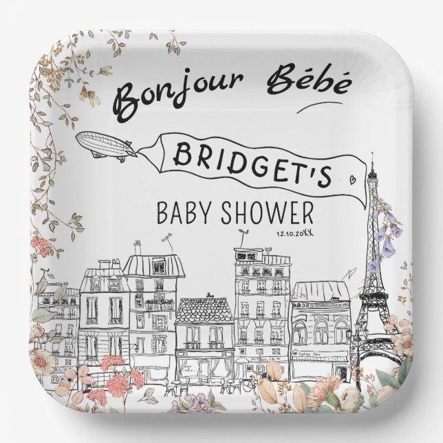 Plato De Papel Bonjour Bebe Género Neutral Baby Shower (Anverso)