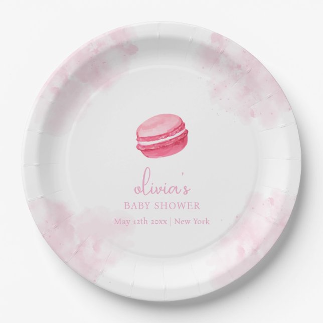 Plato De Papel Bonjour Bébé Macaron Baby Shower (Anverso)