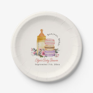 Plato De Papel Bonjour Bébé Macarons franceses y Baby Shower de l