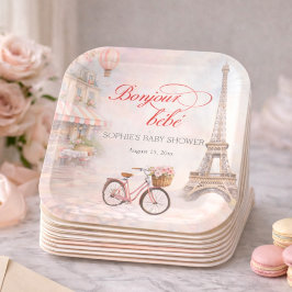 Plato De Papel Bonjour Bébé Paris Baby Shower