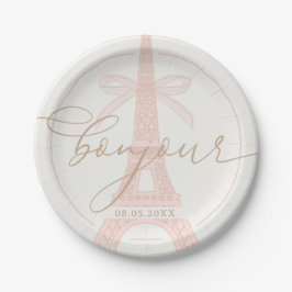 Plato De Papel Bonjour Bébé Pink Paris Eiffel Baby Shower