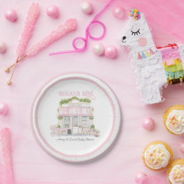 Plato De Papel Bonjour Bebe Pink Parisi Cafe Bebé Chica Ducha