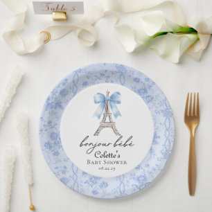 Plato De Papel Bonjour Bebe Romantic Blue French Toile