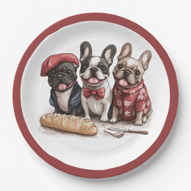 Plato De Papel Bonjour Bulldogs Franceses (Anverso)