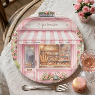 Plato De Papel Bonjour Café Parisino Bebe Rosa Baby Shower