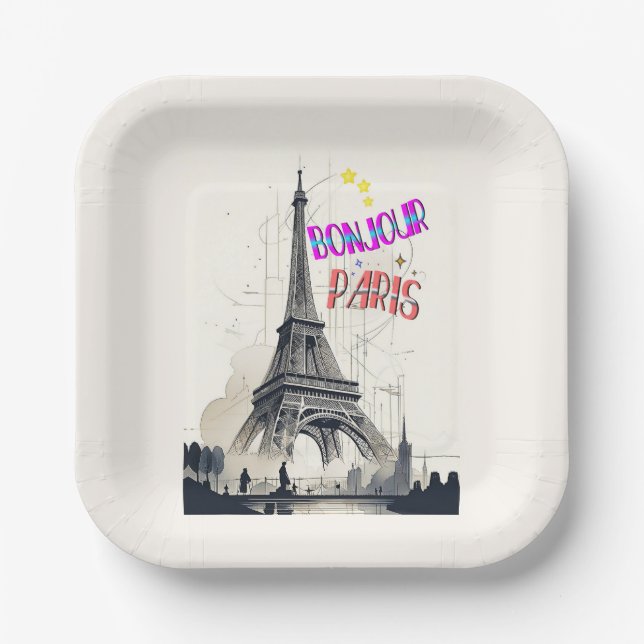 Plato De Papel Bonjour Colorful Paris (Anverso)