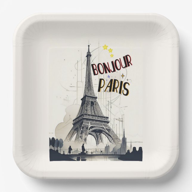Plato De Papel Bonjour Skyline Marathon Paris (Anverso)