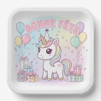 Plato De Papel bonne fête licorne 
