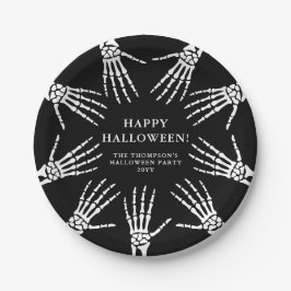 Plato De Papel Bony Skeleton Manos En Negro Feliz Halloween