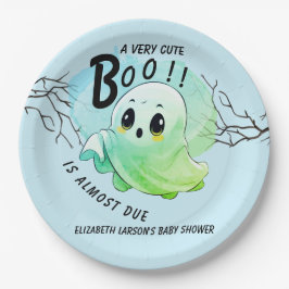 Plato De Papel Boo Baby Shower Halloween Blue Themed Fiesta