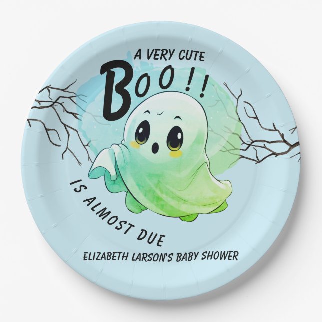 Plato De Papel Boo Baby Shower Halloween Blue Themed Fiesta (Anverso)