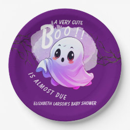 Plato De Papel Boo Baby Shower Halloween Proep Purple Tema Fiesta