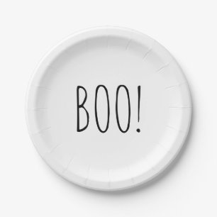 Plato De Papel Boo blanco y negro minimalista simple Halloween
