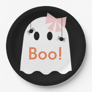 Plato De Papel ¡Boo! Chica fantasma de Halloween escueta placa de