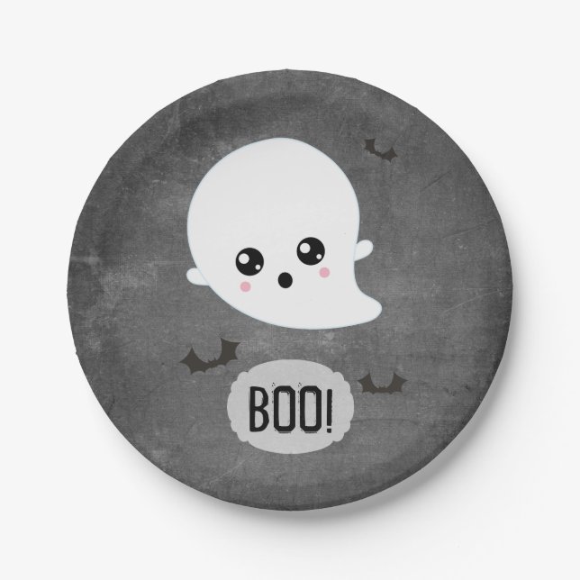 Plato De Papel Boo Cute Fantasma Halloween (Anverso)