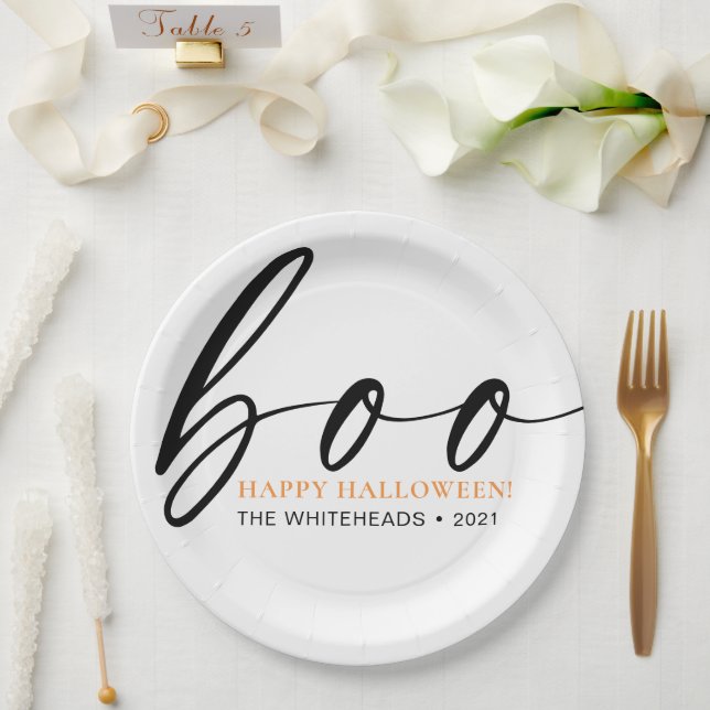 Plato De Papel Boo Cute Feliz Halloween White (Boda)