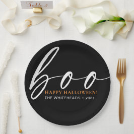 Plato De Papel Boo Cute Happy Halloween Black