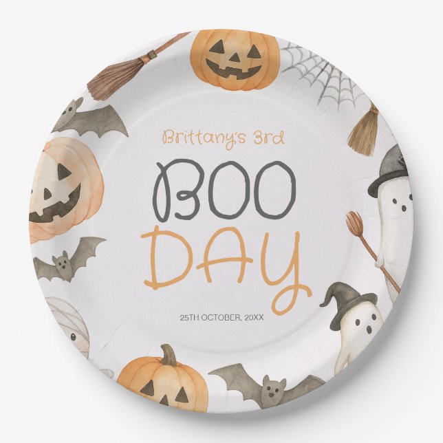 Plato De Papel Boo Day Spooky Halloween Birthday (Anverso)