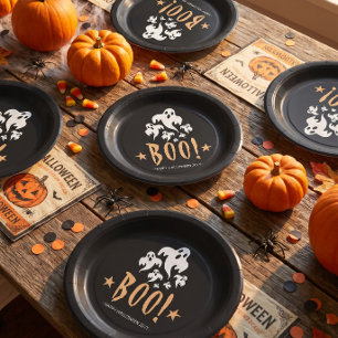 Plato De Papel Boo Feliz Halloween Personalizado
