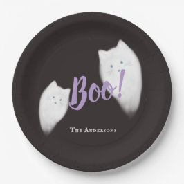 Plato De Papel ¡Boo! Gato fantasma de Halloween Negro