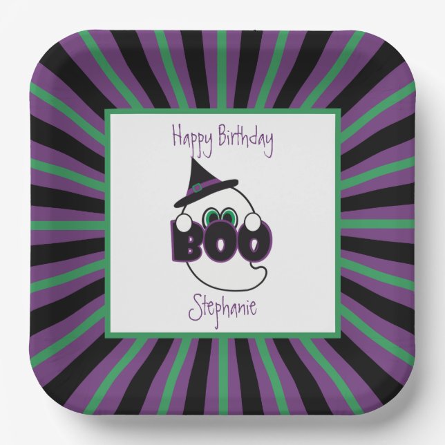 Plato De Papel Boo Ghost Purple, Black and Green Birday (Anverso)