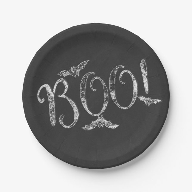 Plato De Papel ¡BOO! Halloween Chalkboard Chalk Holiday Party (Anverso)