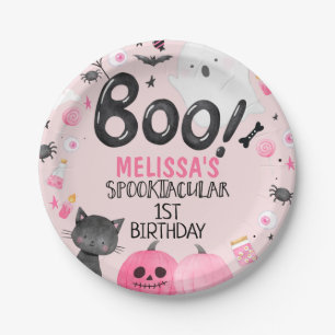 Plato De Papel Boo Halloween, Chica negro rosa