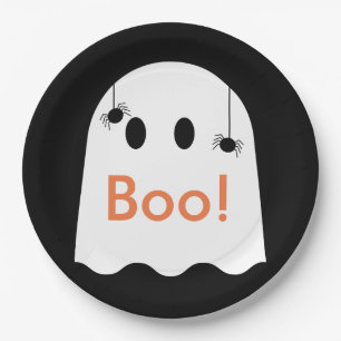 Plato De Papel ¡Boo! Halloween Ghost Cute de papel negro