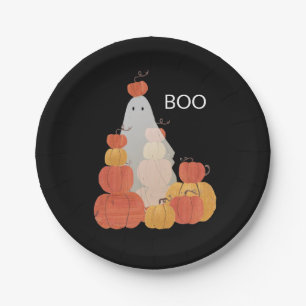 Plato De Papel Boo Invisible Halloween Calabaza Fantasma Negro