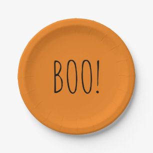 Plato De Papel Boo naranja y negro minimalista simple Halloween